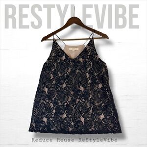 LOFT Women’s Size M Tank Top Shirt Black Lace Nude Lined Sexy